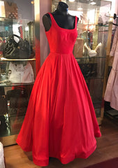 Red Corset Prom Dresses, A-line Square Neckline Regular Straps Long/Floor-Length Satin Corset Prom Dress outfits, Red Prom Dresses
