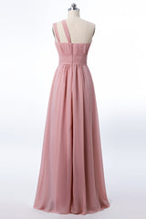 One Shoulder Blush Pink Chiffon A-line Corset Bridesmaid Dress outfit, Prom Dresses Patterned