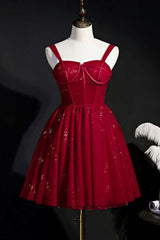 Red Sequins Straps A-Line Short Corset Homecoming Dress outfit, Wedding Pictures