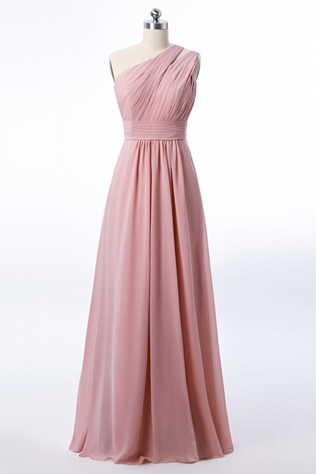 One Shoulder Blush Pink Chiffon A-line Corset Bridesmaid Dress outfit, Prom Dress Pattern
