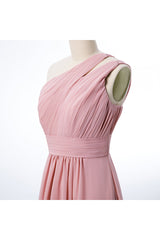 One Shoulder Blush Pink Chiffon A-line Corset Bridesmaid Dress outfit, Prom Dress Patterns