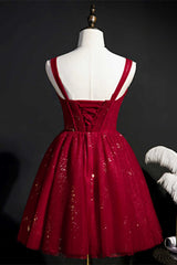 Red Sequins Straps A-Line Short Corset Homecoming Dress outfit, Country Wedding Dress