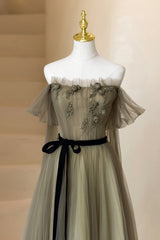 A-Line Tulle Long Corset Prom Dress, Off the Shoulder Corset Formal Evening Dress outfit, Classy Prom Dress
