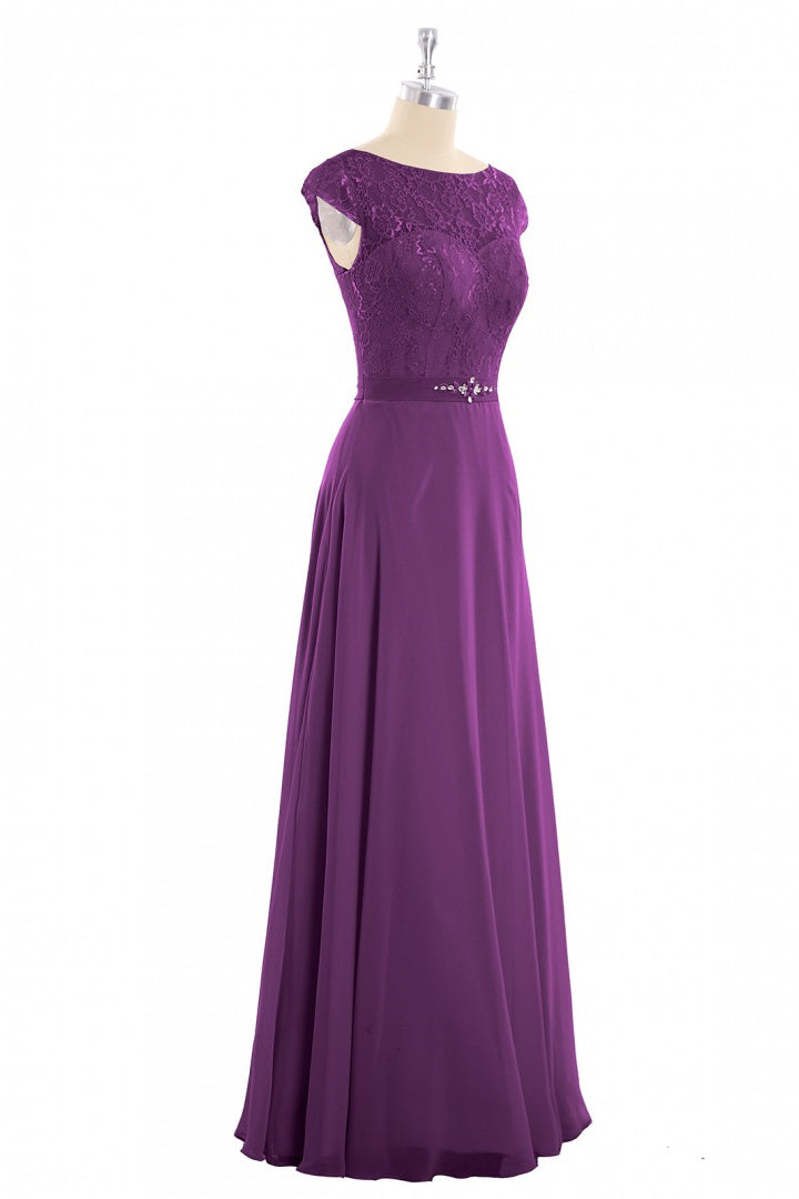 Elegant Purple Lace Cap Sleeve A-Line Long Corset Bridesmaid Dress outfit, Party Dress Man