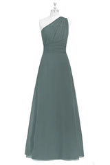 Dark Sage Green Chiffon One-Shoulder Long Corset Bridesmaid Dress outfit, Party Dresses Sales