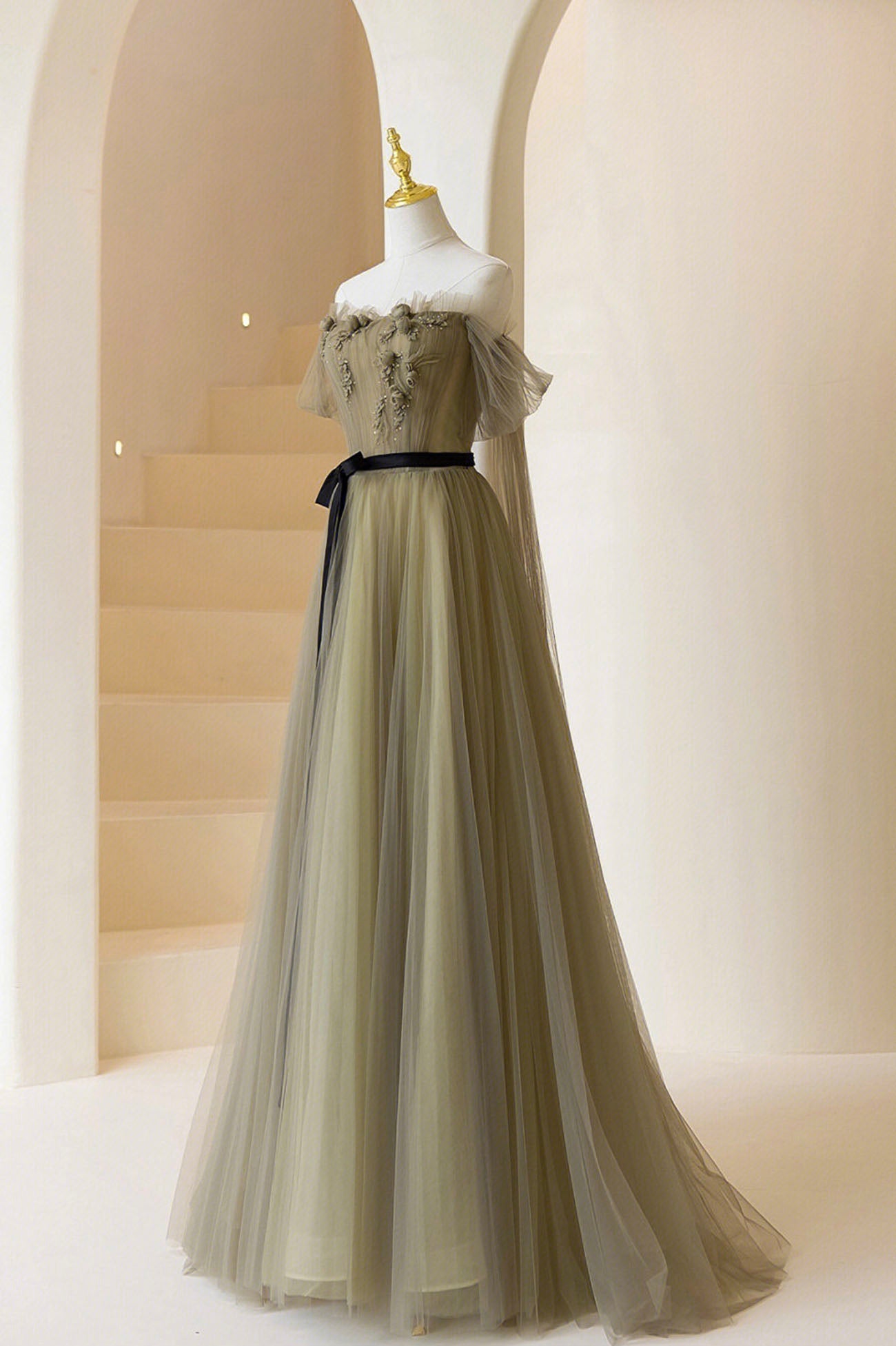 A-Line Tulle Long Corset Prom Dress, Off the Shoulder Corset Formal Evening Dress outfit, Vintage Dress