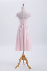 Princess Pink Chiffon and Lace Short Sleeves Corset Bridesmaid Dress outfit, Bridesmaid Dress Orange