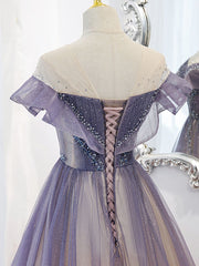 Purple Tulle Long Corset Prom Dress, Purple Evening Dress outfit, Evening Dresses Short
