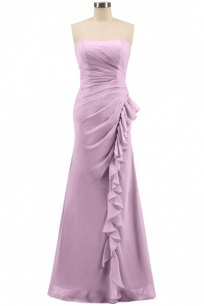 Pink Strapless Ruffled Mermaid Long Corset Bridesmaid Dress outfit, Bridesmaid Dresses Designers