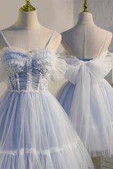 Sky Blue Sweetheart Bow-Back Short Corset Homecoming Dress outfit, Black Bridesmaid Dress