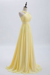 Cross Front Yellow Pleated Chiffon Long Corset Bridesmaid Dress outfit, Beauty Dress