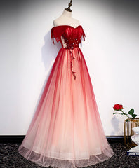 Burgundy Off Shoulder Tulle Long Corset Prom Dress, Burgundy Corset Formal Dress, 1 Gowns, Formal Dress Shopping