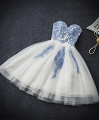 Cute Blue Sweetheart Neck Tulle Lace Short Corset Prom Dress, Blue Corset Homecoming Dress outfit, 107 Prom Dress