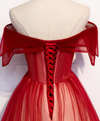 Burgundy Off Shoulder Tulle Long Corset Prom Dress, Burgundy Corset Formal Dress, 1 Gowns, Formal Dress For Sale