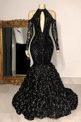 Black Sexy Keyhole Cool Shoulder Mermaid Flowers Corset Prom Dresses outfit, Party Dress Look