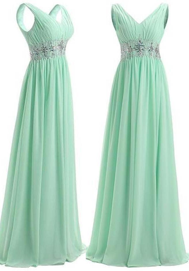Beading Straps A-Line/Princess Chiffon Corset Prom Dresses outfit, Bridesmaid Dresses With Sleeves