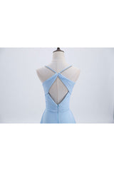 Blue Pleated Straps Chiffon Long Corset Bridesmaid Dress outfit, Bridesmaids Dresses Online