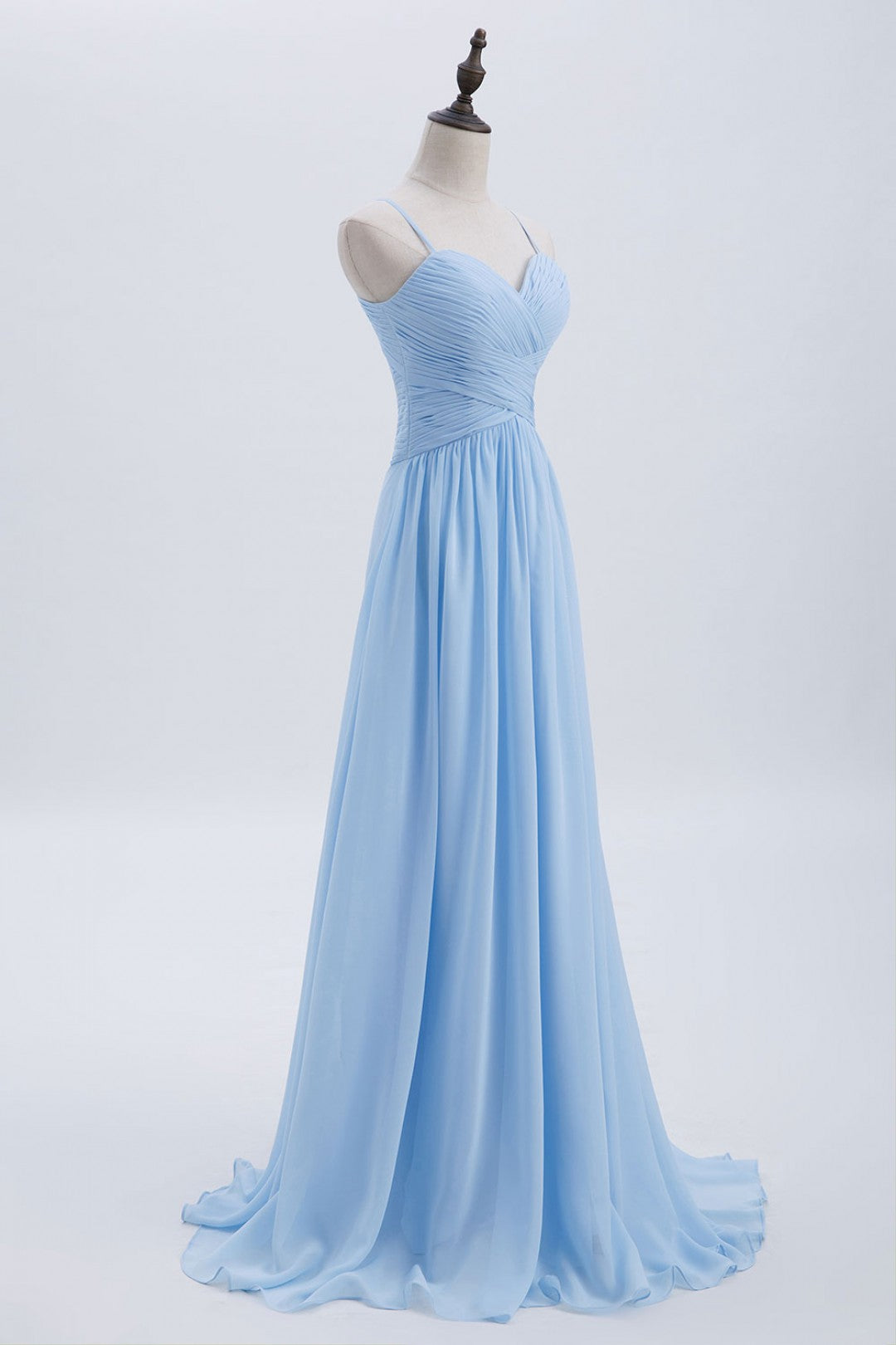 Blue Pleated Straps Chiffon Long Corset Bridesmaid Dress outfit, Bridesmaid Dress Designer