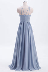 Misty Blue Scoop Chiffon A-line Long Corset Bridesmaid Dress outfit, Prom Dresses Stores