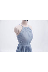 Misty Blue Scoop Chiffon A-line Long Corset Bridesmaid Dress outfit, Prom Dress Store