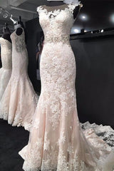 Charming Mermaid Trumpet Sleeveless Lace Appliques Corset Wedding Dresses outfit, Wedding Dresses Silk