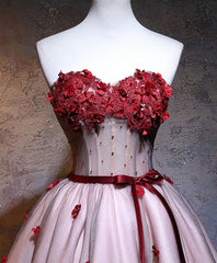 Red Sweetheart Neck Lace Short Corset Prom Dress outfits, Homecoming Dress Pink