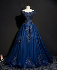 Blue Tulle Lace Off Shoulder Long Corset Prom Dress, Blue Tulle Lace Evening Dress outfit, Prom Dresses Designers