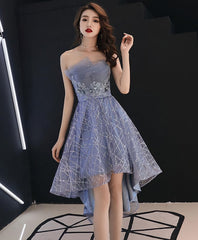 Blue Tulle High Low Corset Prom Dress, Blue Corset Homecoming Dress outfit, Prom Dresse Long