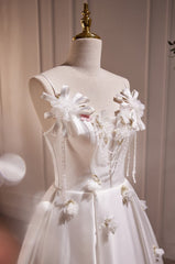 Beautiful Straps Satin Corset Prom Dress with Exquisite Beads and flower Appliques Gowns, Bridal Shower Games