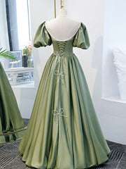 Simple Green Satin Long Corset Prom Dress, Green Evening Dress outfit, Homecoming Dresses Chiffon