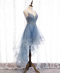 Blue Sweetheart Tulle Lace High Low Corset Prom Dress, Blue Corset Homecoming Dress outfit, Prom Dressed 2046
