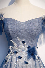 Blue Tulle Sequins Long Corset Prom Dress, A-Line Evening Dress outfit, Prom Dress Inspiration