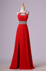 2024 Gorgeous Red Beading Open Back Chiffon Corset Prom Dresses outfit, Bridesmaide Dresses Long