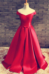 2024 Gorgeous Red Floor-Length/Long A-Line/Princess Off-the-Shoulder Lace Up Satin Corset Prom Dresses outfit, Bridesmaids Dress Under 122