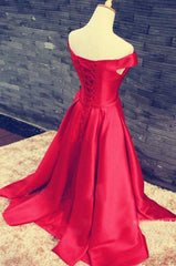 2024 Gorgeous Red Floor-Length/Long A-Line/Princess Off-the-Shoulder Lace Up Satin Corset Prom Dresses outfit, Bridesmaid Dresses Different Color