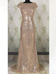 Floor-Length/Long Bateau Neck Column/Sheath Sequined Corset Prom Dresses outfit, Bridesmaid Dress Sale