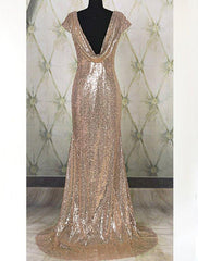 Floor-Length/Long Bateau Neck Column/Sheath Sequined Corset Prom Dresses outfit, Bridesmaid Dress Custom