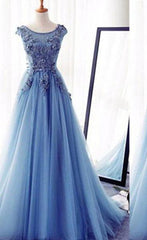 Appliques Lace Up Capped Sleeves A-Line/Princess Tulle 2024 Blue Corset Prom Dresses outfit, Bridesmaids Dresses Ideas