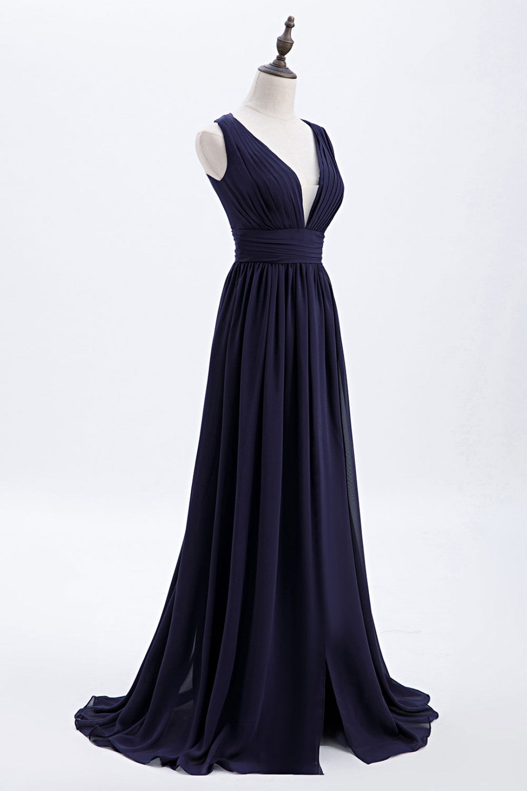 Empire Navy Blue Chiffon A-line Long Corset Bridesmaid Dress outfit, Party Dress Code Man