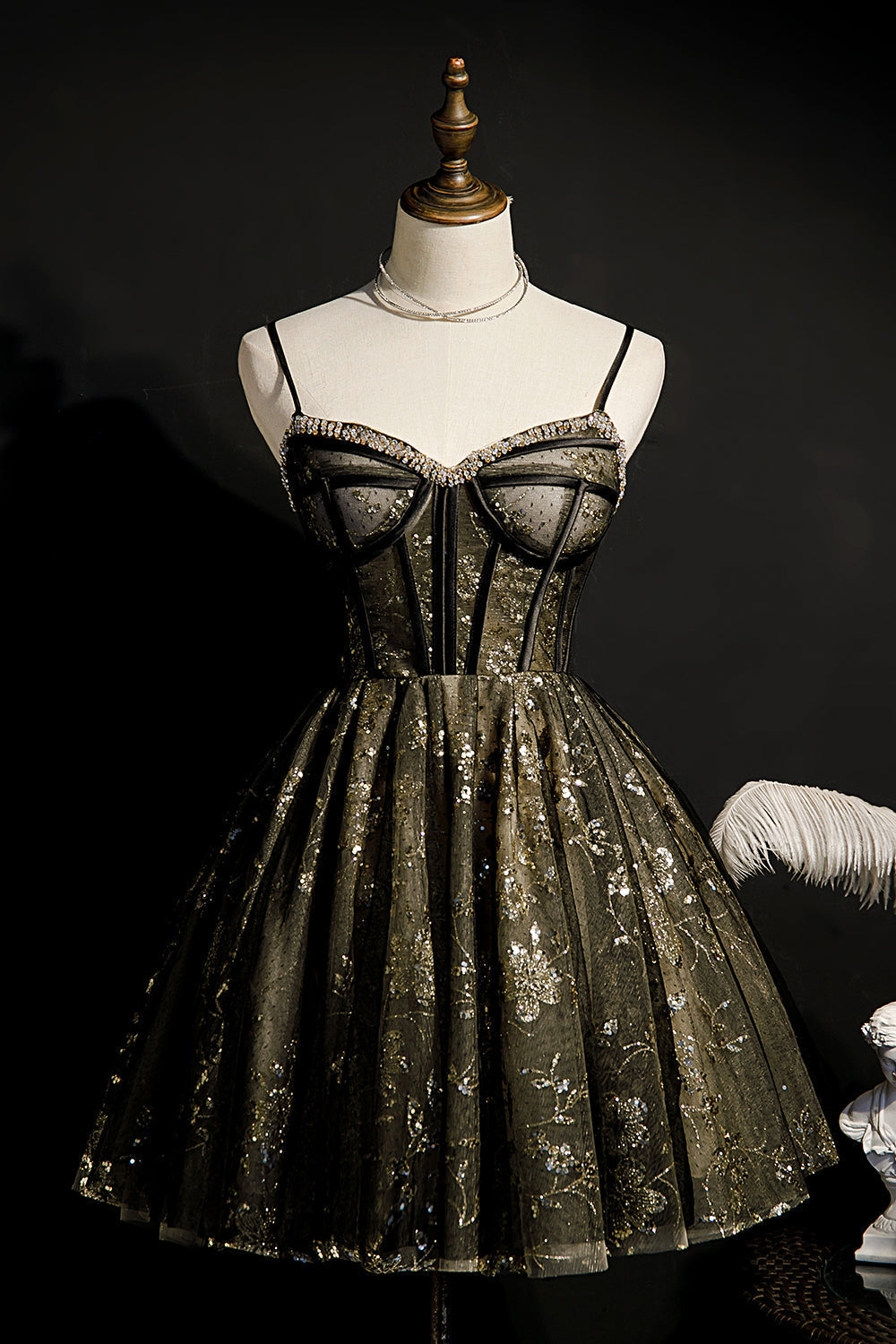 Elegant Black Spaghetti Strap Sequins Tulle Short Corset Homecoming Dresses outfit, Prom Dresses 2035 Short