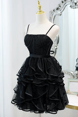 Black Sequins Spaghetti Straps Tulle Short Corset Homecoming Dresses outfit, Wedding Bouquet