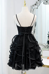 Black Sequins Spaghetti Straps Tulle Short Corset Homecoming Dresses outfit, Bridesmaid Dresses Yellow
