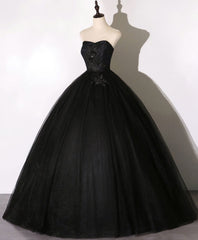 Black Sweetheart Neck Tulle Long Corset Prom Dress, Black Evening Dress outfit, Homecoming Dresses Blues