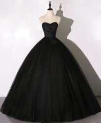 Black Sweetheart Neck Tulle Long Corset Prom Dress, Black Evening Dress outfit, Homecoming Dress Blue