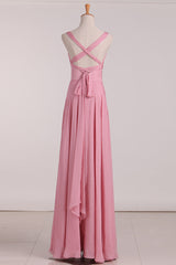 Pink V-Neck Lace-Up Long Corset Bridesmaid Dress outfit, Bridesmaid Dress Style Long