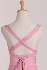 Pink V-Neck Lace-Up Long Corset Bridesmaid Dress outfit, Bridesmaids Dress Beach