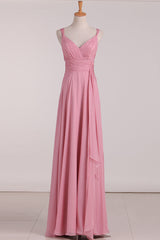 Pink V-Neck Lace-Up Long Corset Bridesmaid Dress outfit, Bridesmaids Dress Styles Long