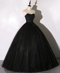 Black Sweetheart Neck Tulle Long Corset Prom Dress, Black Evening Dress outfit, Homecomeing Dresses Red