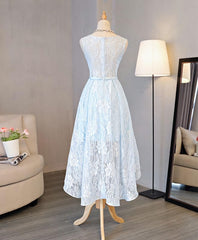 Light Blue Lace High Low Corset Prom Dress, Corset Homecoming Dress outfit, Evening Dress Red