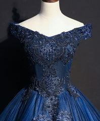 Blue Tulle Lace Off Shoulder Long Corset Prom Dress, Blue Tulle Lace Evening Dress outfit, Prom Dresses Designs